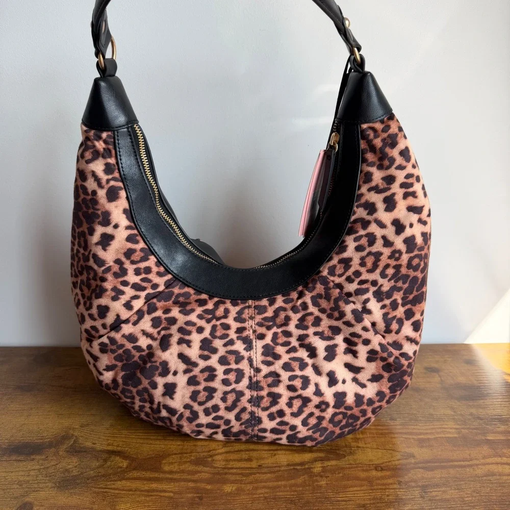 New Juicy Couture Retro Glam Leopard Hobo Shoulder Handbag Y2K Black Brown